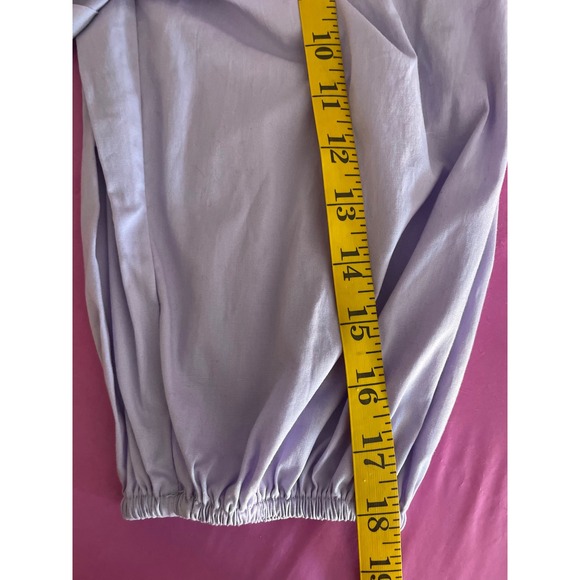 WAYF Lavender Ruched Square Neck Puff Sleeve Smocked Back Tie Top Purple - Picture 8 of 8